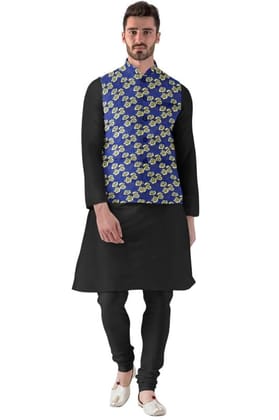 Men's Jacquard Printed Full Sleeve Waistcoat (Blue, 38)-PID53488
