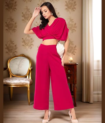 Zima Leto Women Solid Top With Trousers Co-Ord Set ( Pink )