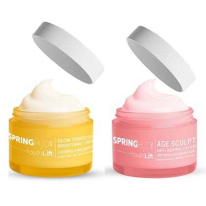 Spring H2O Age Sculpt Anti-Aging Cream + Glow Perfection Brightening Cream Combo | Anti-Wrinkle, Firming & Even Tone Skincare Duo | Hydration, Radiance & Dark Spot Reduction � 2 x 50ml
