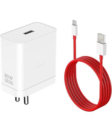 80W 6A SUPERVOOC Charger Warp/Dash/Supervooc Adapter with Type-C Cable Compatible for Oneplus 13/13R/12/12R/11/11R/10/10 Pro/9/9 Pro/ 9R/ 8/ 8T/7/Nord/CE 3 & Other Devices