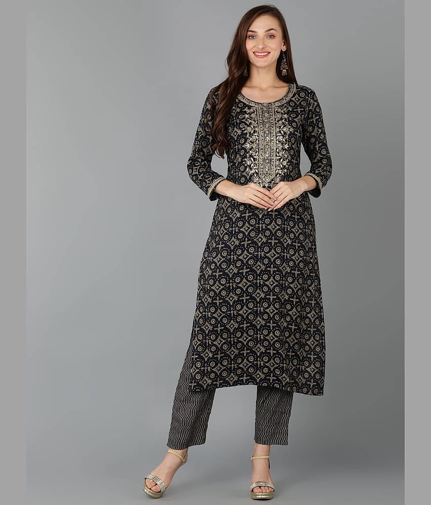 Vaamsi Cotton Blend Printed Straight Women's Kurti - Teal ( Pack of 1 )