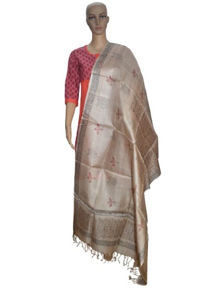 Pure organic Tussar Silk Printed Dupatta