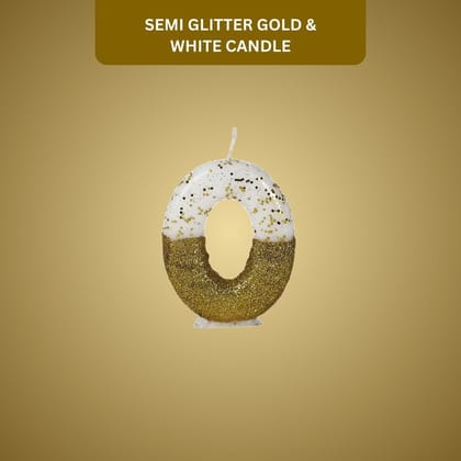 Number 0 Semi Glitter Gold & White Candle - 1PC