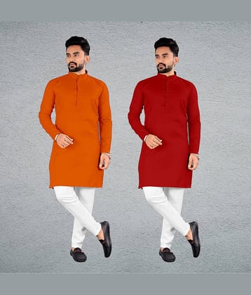 FRELURO Muticolor Cotton Blend Men's Regular Kurta ( Pack of 2 )