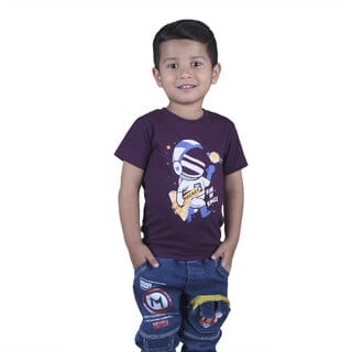 Kid Kupboard Cotton Boys T-Shirt, Purple, Half-Sleeves, 5-6 Years KIDS7379