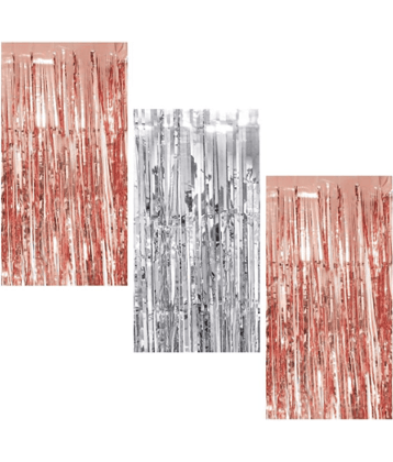 Jolly Party   2 Rose gold  1 silver Fringe Curtains Pack of 3