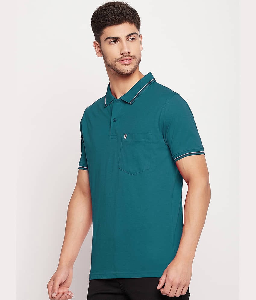UNIBERRY Pack of 1 Cotton Blend Regular Fit Solid Half Sleeves Men's Polo T Shirt ( Teal Blue )