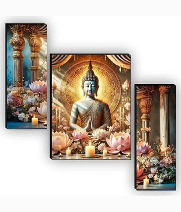 Set of 3 Lord Buddha Wall Paintings For Living Room 12X 18 INCH