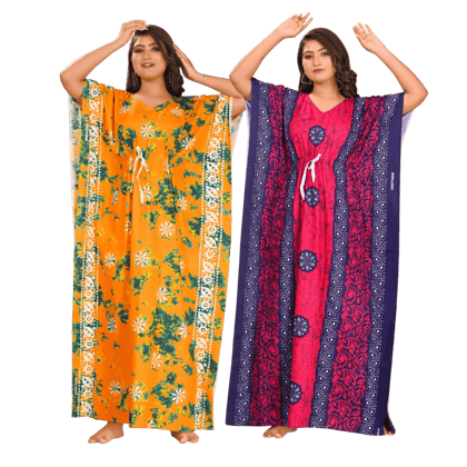 Fabimi Women's 2-Pack Cotton Kaftan Nightgowns: Sleep in Style and Comfort Fabimi Women's 2-Pack Cotton Kaftan Nightgowns: Sleep in Style and Comfort