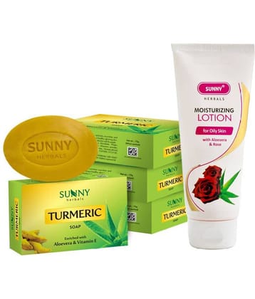 SUNNY HERBALS Aloevera & Rose Lotion 100ml and Turmeric Soap (75g*4)300 g