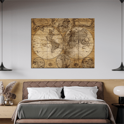 World Map Wood Print Wooden Wall Tiles Set-4 x 3 Feet
