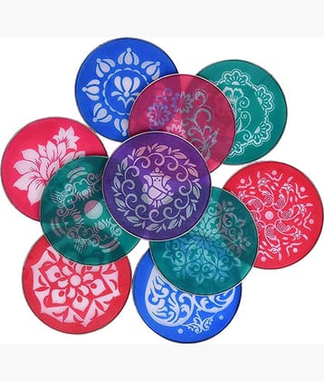 PRANSUNITA Rangoli Making Round Stencil, Plastic Jali, Size 8 inch – Assorted Beautiful Festival Related Designs, Pack of 10 –Multicolor