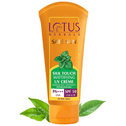 Lotus Herbals Safe Sun Silk Touch Mattifying UV Crme SPF 50 PA+++-75 G