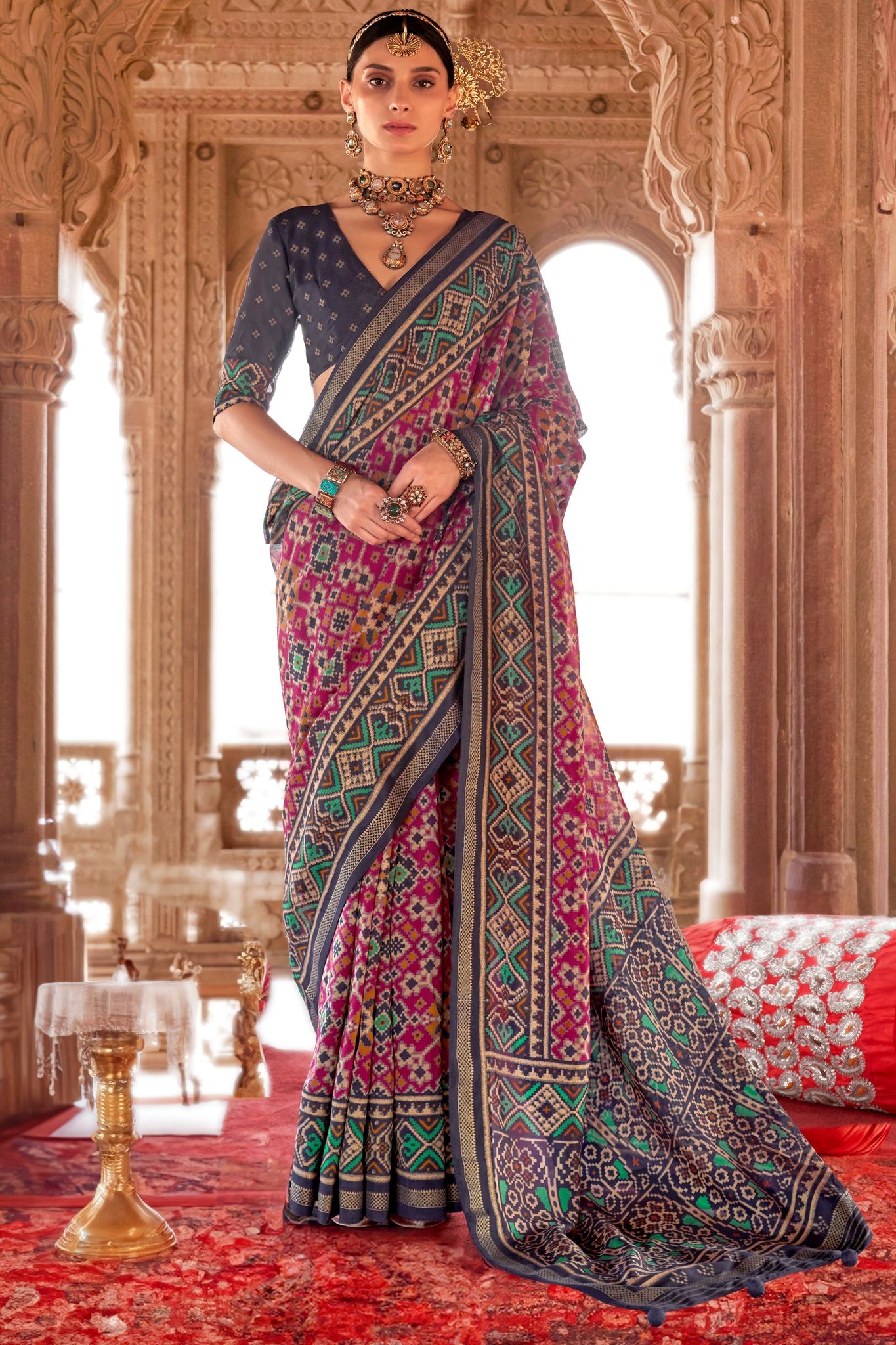 Pink Georgette Patola Saree