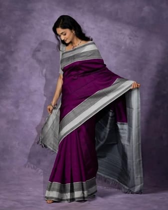 Women's Silk Printed Saree With Unstitched Blouse 5.5Mtr (Purple)-PID60260