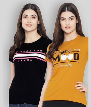 Fabflee Women Cotton Blend Printed Regular Fit Round Neck T-Shirt ( Multi Color )