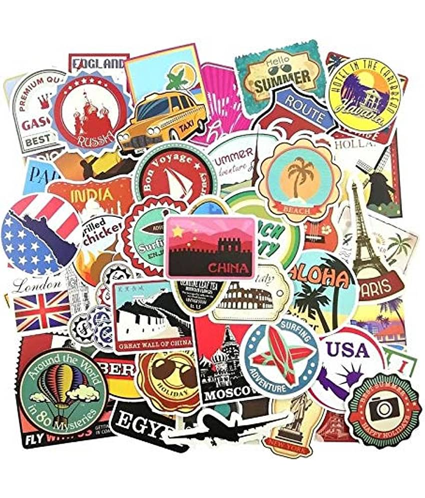 iDream Retro Travel Landmark Waterproof Postage Building Decal Sticker DIY for Toys, Suitcase, Scrapbook, Laptop, Guitar etc. (Set of 100)