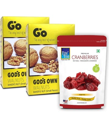 Go Walnut Baker's Nuts - Small Pieces for Bakery Creations, 500G (250G X 2) & Tim Tim Cranberries, 200G