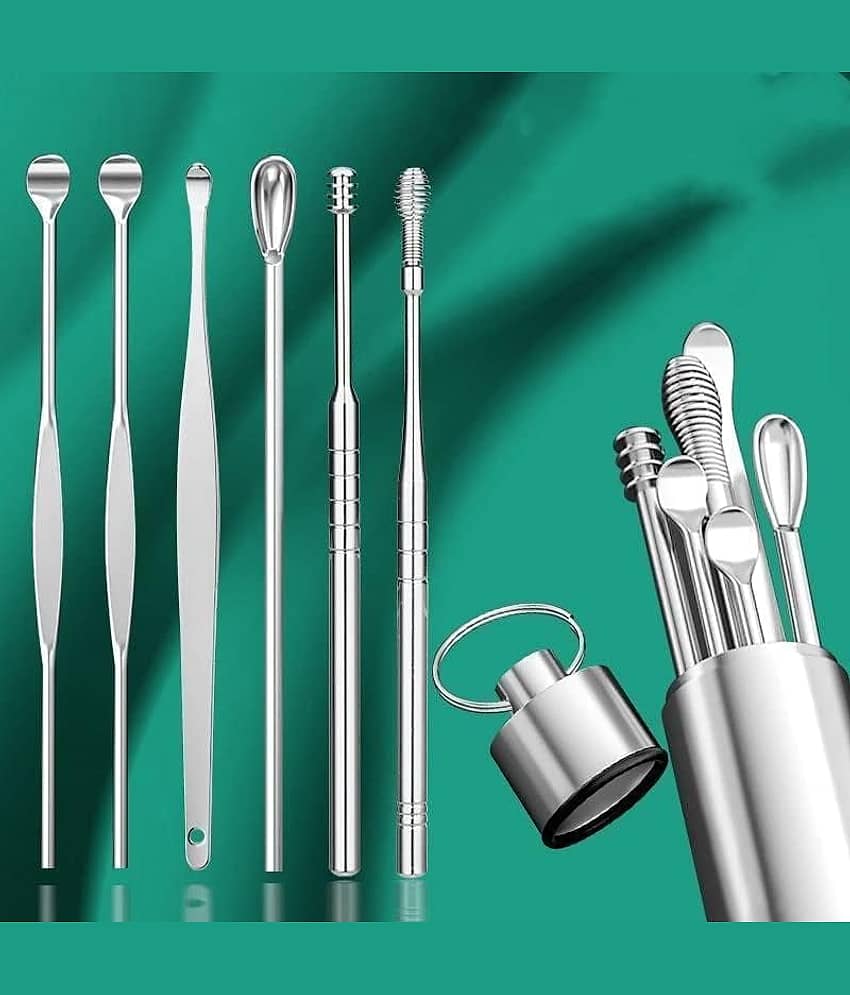 Purple Dust Ear Wax Cleaner (6 Pc) Resuable Ear Cleaner Tool Set with Storage Box Ear Wax Cleaner Removal Kit Steel Ear Cleansing Tool Set