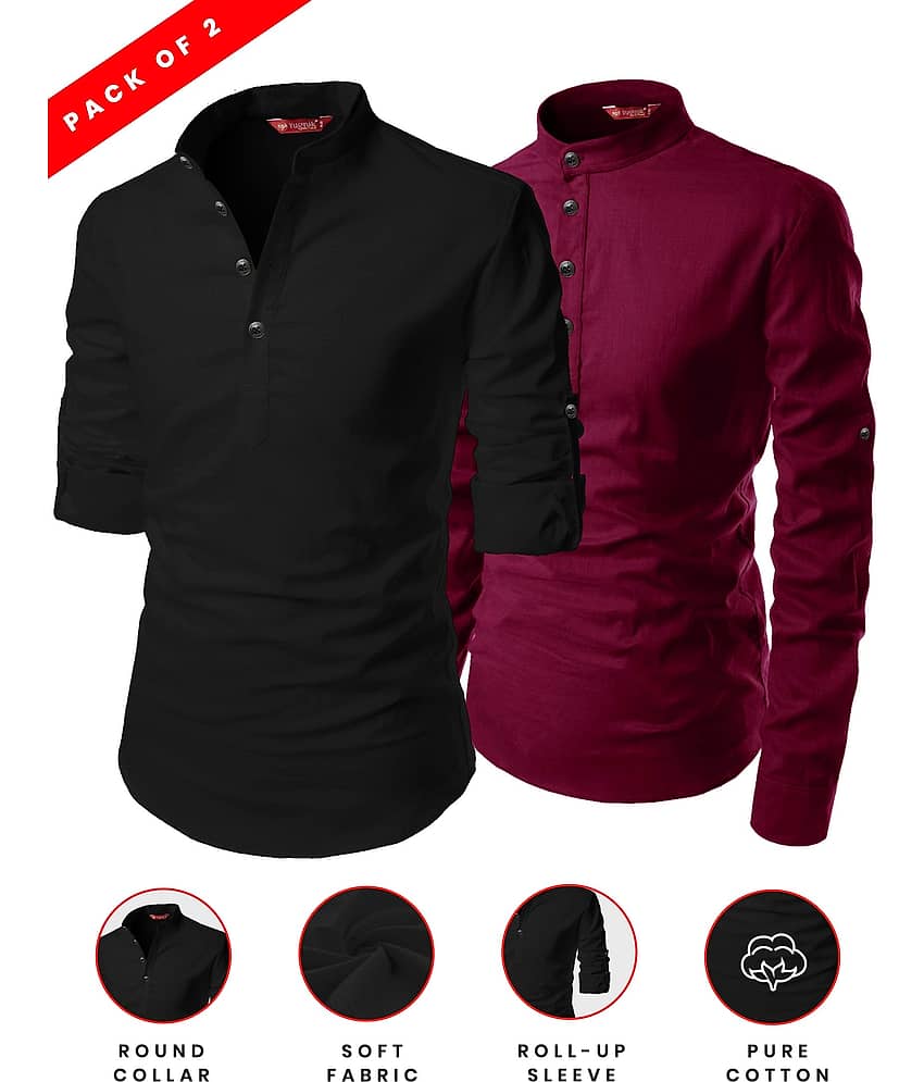 Yugnik Grey Cotton Men's Shirt Style Kurta ( Pack of 2 )