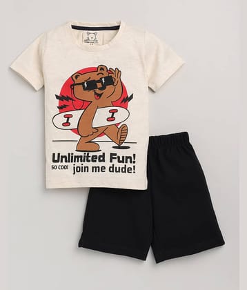 Lazy Shark Pack of 1 Boys Cotton Blend T-Shirt & Shorts Set ( Cream )