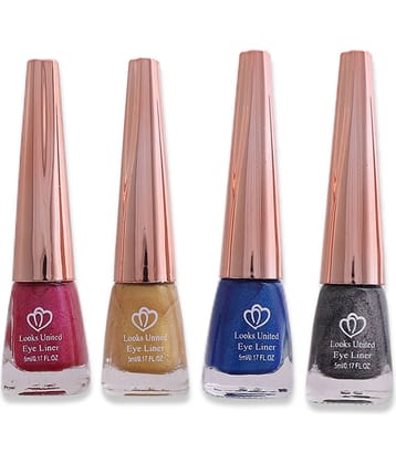 Looks United - Blue Metalic Eye Liner Liquid ( Pack of 4 )