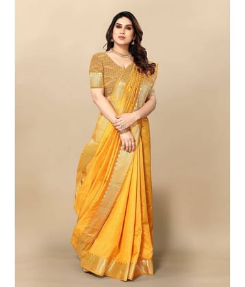 Sidhidata Cotton Embellished Saree With Unstitched Blouse Piece ( Gold )