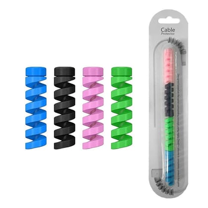 Multicolor Spiral Cable Protector for Charging Cables (Anti-Break, Flexible Silicone) PACK OF 4