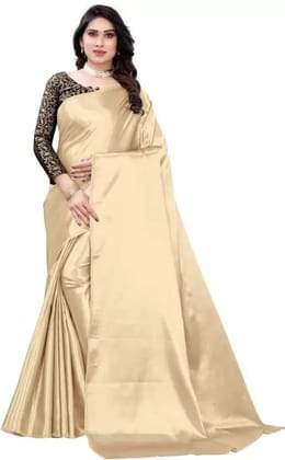 ANSH Womens Satin Solid Saree length (5.5m) & Blouse Piece Size (0.8m) (Gold)