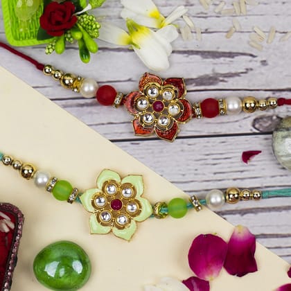 Craftlayout Flower Stone Pearl Set Of 2 Handmade Thread Designer Rakhi For Brother