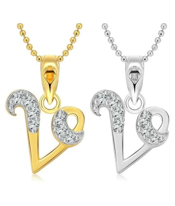Vighnaharta V Letter Selfie CZ Gold and Rhodium Plated Alloy Pendant with chain for Girls and Women. - Multi Color
