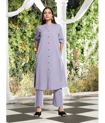 Queenley Cotton Striped A-line Women's Kurti - Lavender ( Pack of 1 )