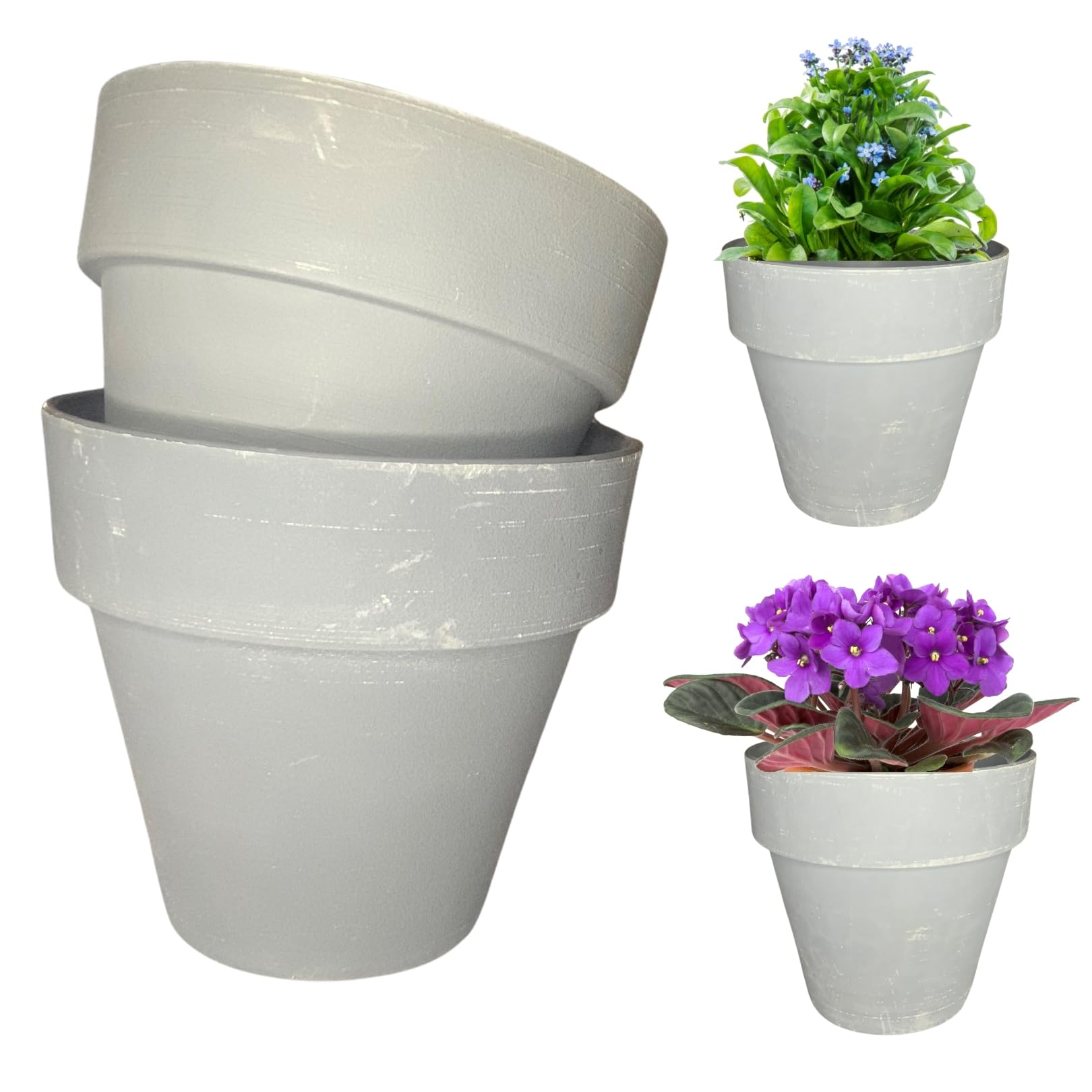 Khloroz Round Grey Clay-Like Plastic Pot | 6 Inch | Indoor Desk Planter