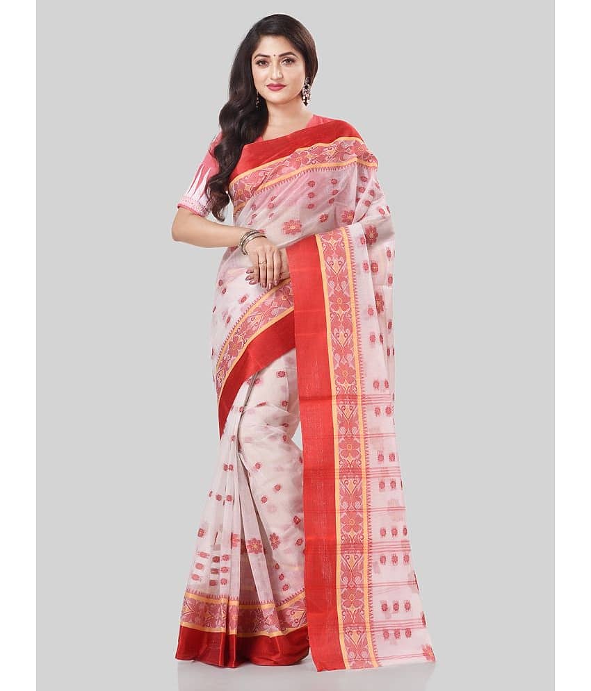 Desh Bidesh Cotton Embroidered Saree Without Blouse Piece ( Red )