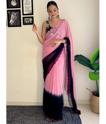 Aika Georgette Solid Saree With Unstitched Blouse Piece ( Yellow )