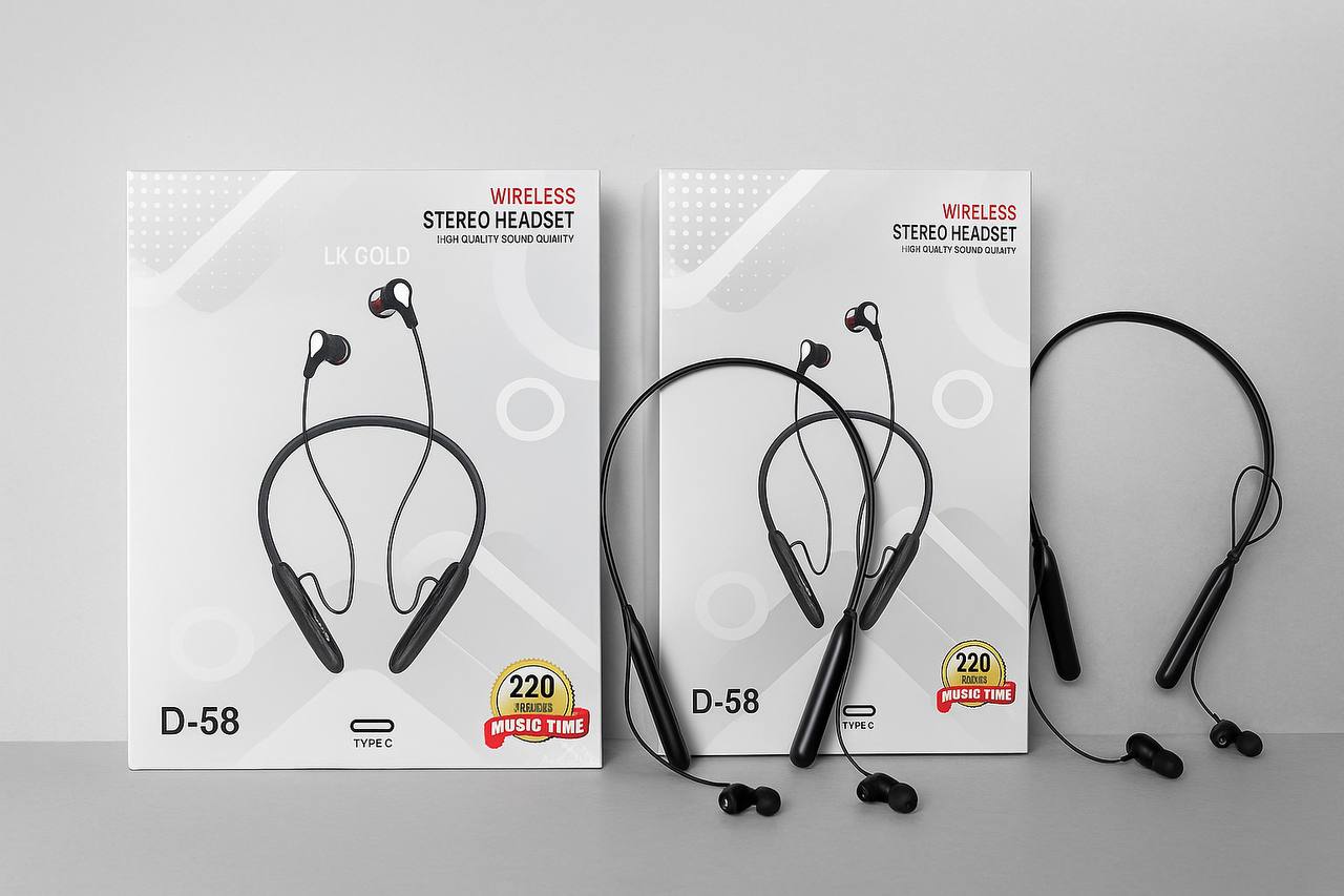 LK Gold D58 Wireless Bluetooth Neckband Earphones with Mic, Long Battery Backup, Deep Bass Stereo Sound, Sweatproof Sports Neckband Headset