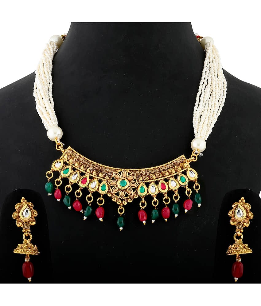 Silver Shine Alloy Golden Choker Gold Plated Necklaces Set