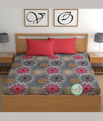 CG HOMES Cotton 1 Double Fitted Bedsheet with 2 Pillow Covers ( 230 cm x 225 cm ) , Gray