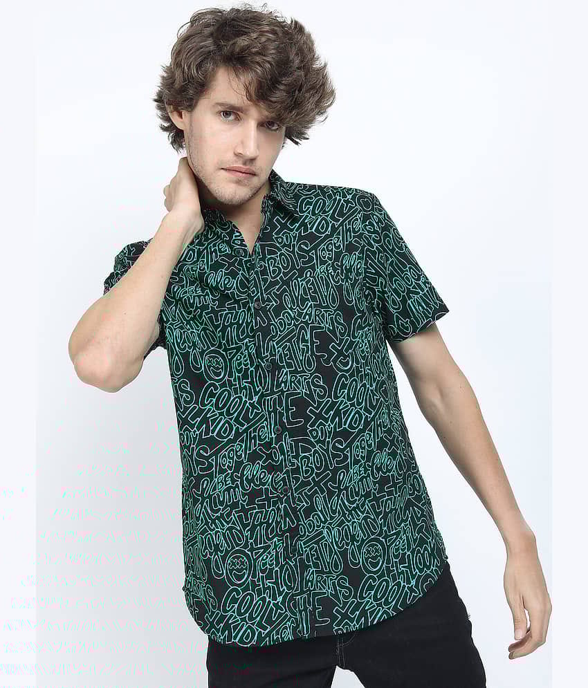 Ketch 100% Cotton Slim Fit Printed Half Sleeves Men's Casual Shirt - Black ( Pack of 1 )