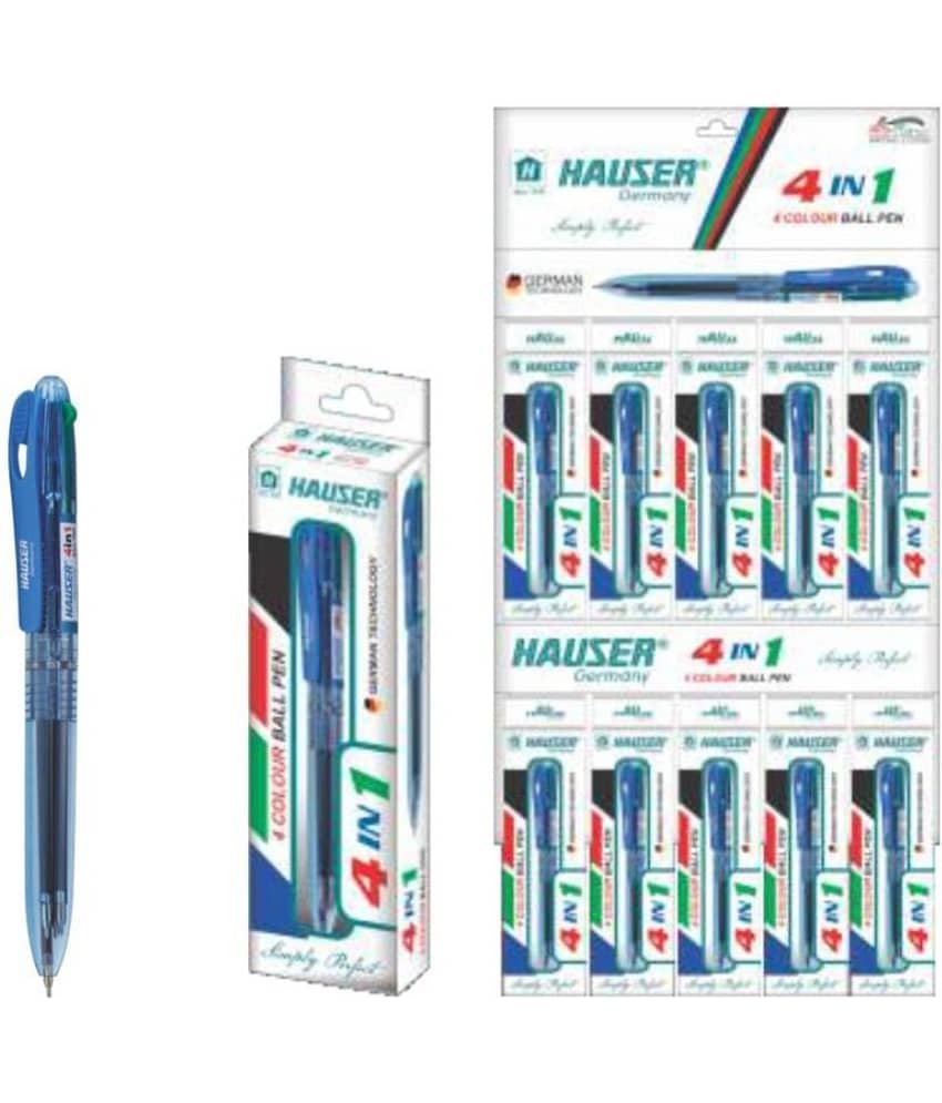 HAUSER 4 IN 1 Ball Pen (Pack of 10, BLUE,RED,GREEN AND BLACK.)