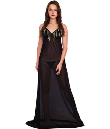 Madaam Net Baby Doll Dresses With Panty - Black