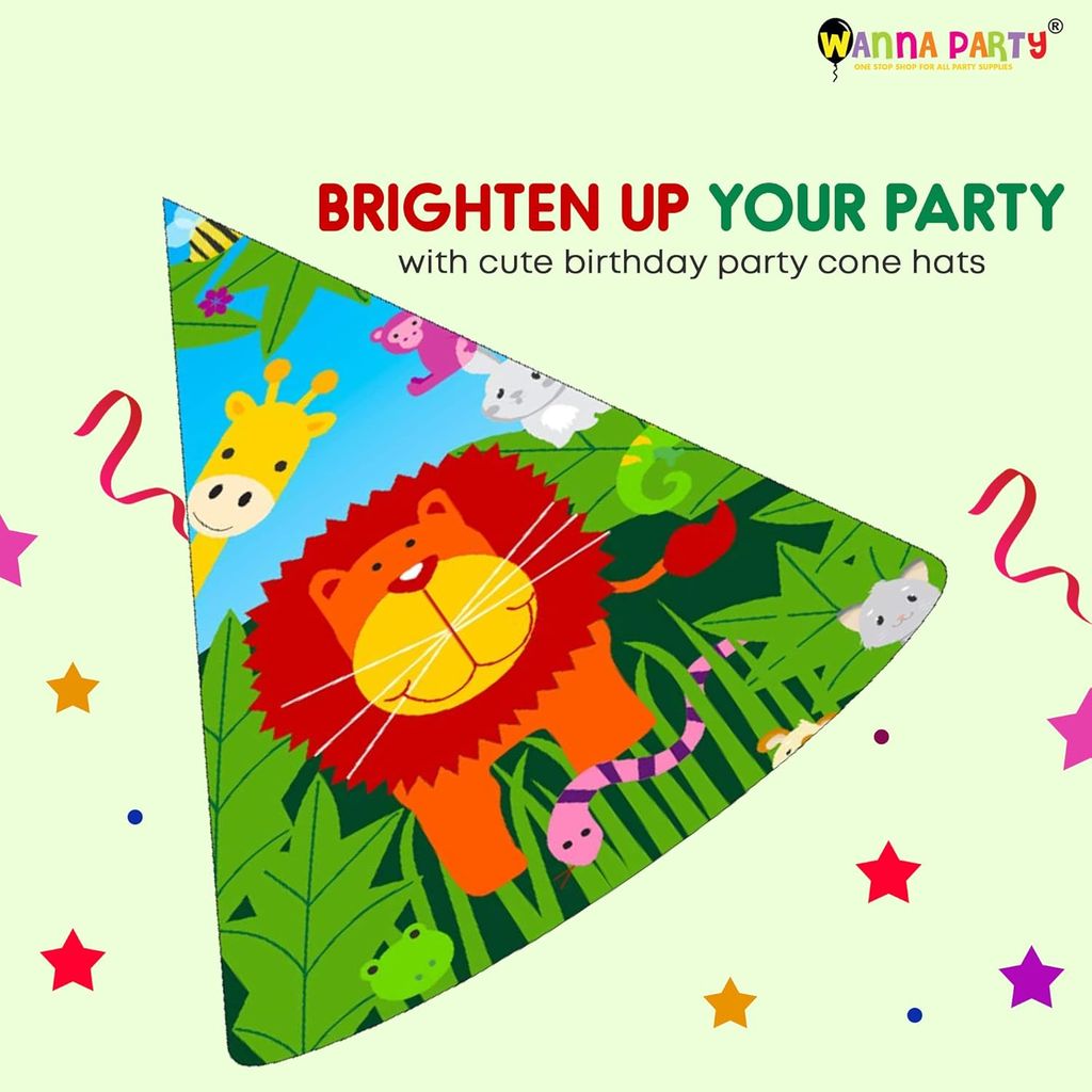 Jungle Animal Party Hats - 8PC