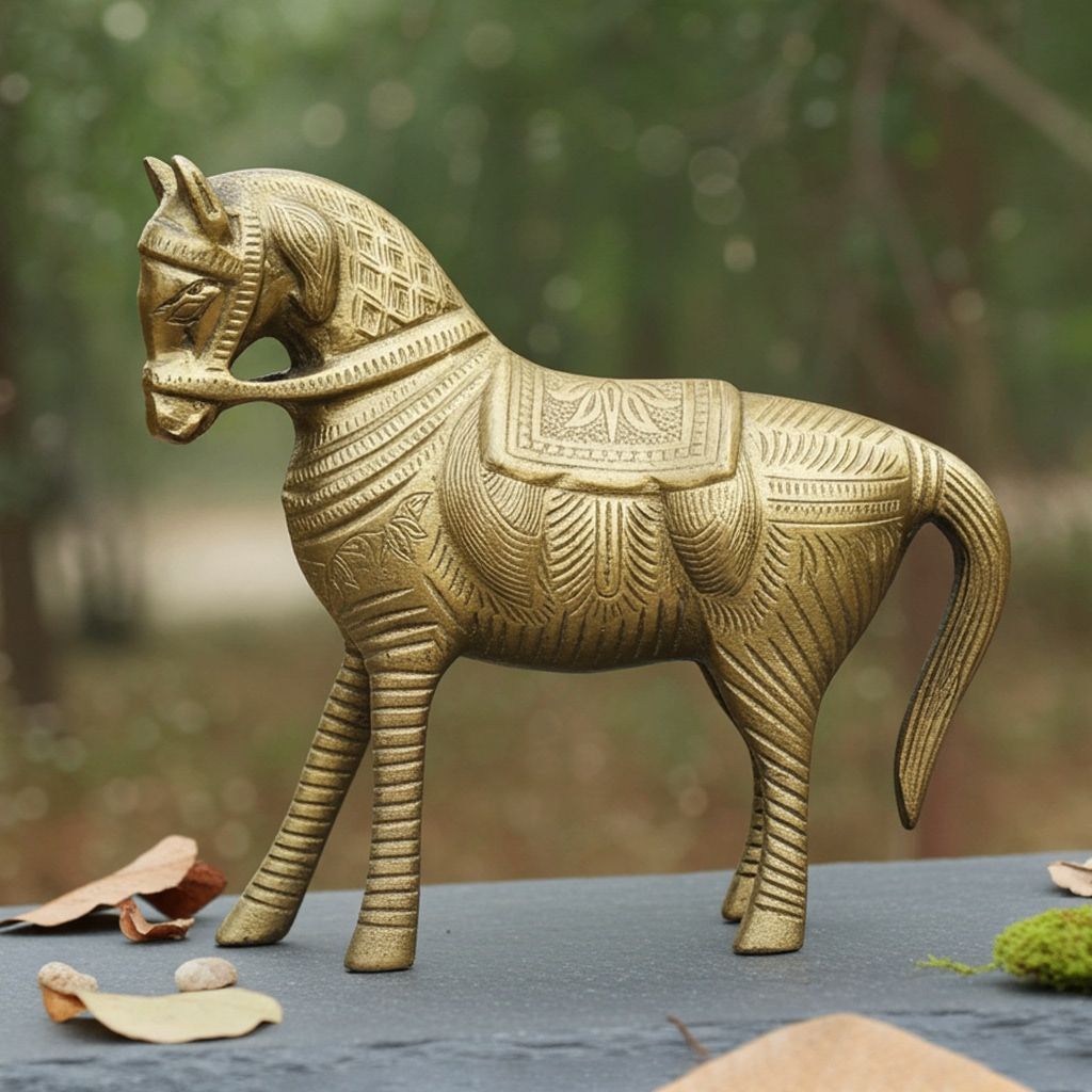 Classic Brass Horse Showpiece For Living Room & Temple Decor, Height : 7.5 Inch (ANMAS075 D)