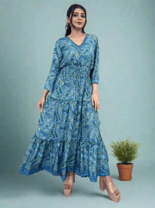 Boho Blue Long Maxi Dress-S