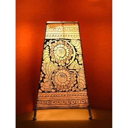 Lively Flower Kalamkari Handpainted Standing Square Leather Lamp -9 Inch
