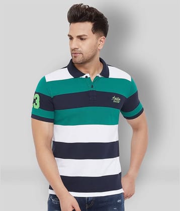 AUSTIN WOOD Pack of 1 Cotton Blend Regular Fit Striped Half Sleeves Men's Polo T Shirt ( Multicolor )