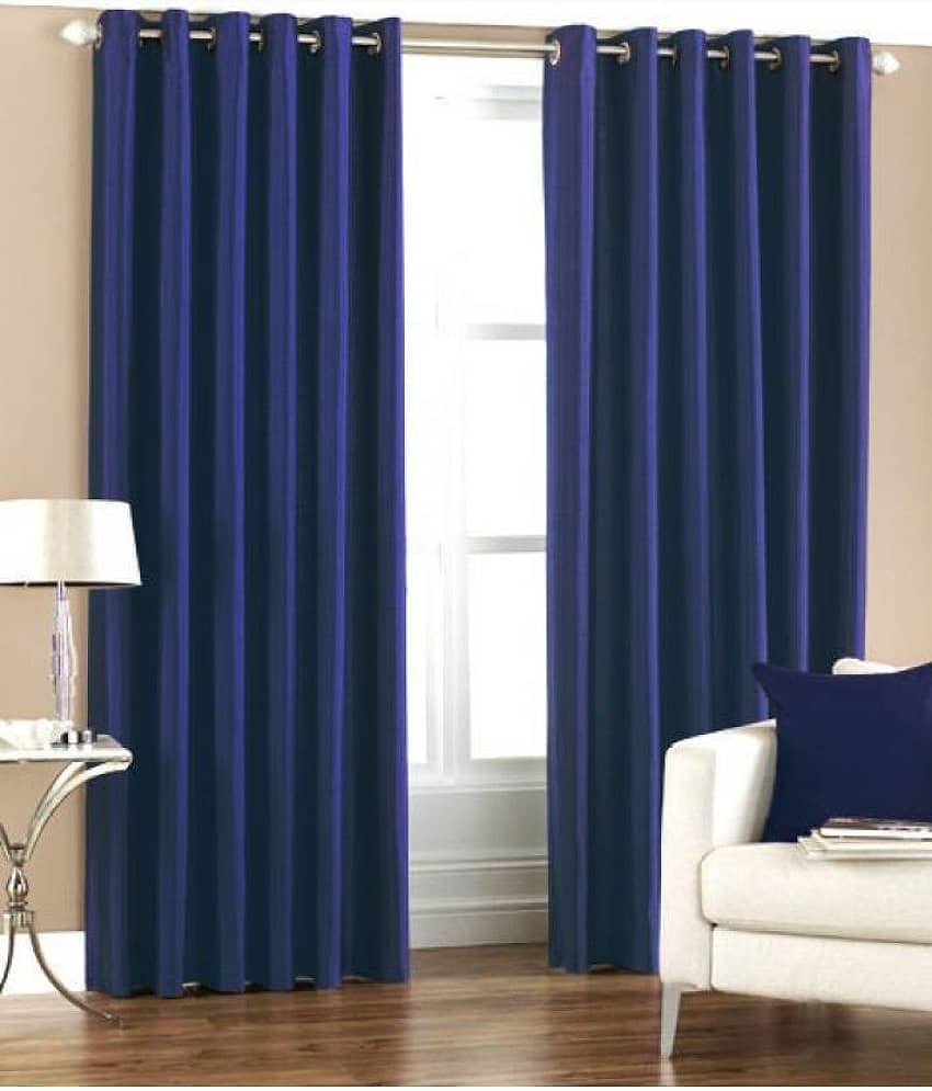 Idoleshop Set of 2 Door Eyelet Curtains Plain Blue