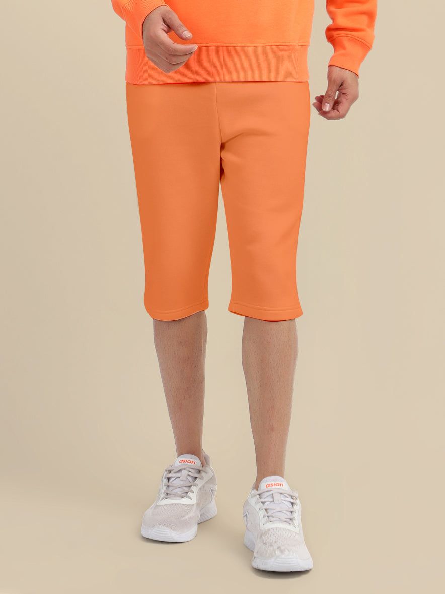 Mens Orange Premium Cotton Fleece Winter Shorts-S