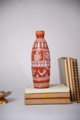 Tisser Brown handmade clay water bottle with Warli art – Premium Handcrafted Eco-Friendly Product