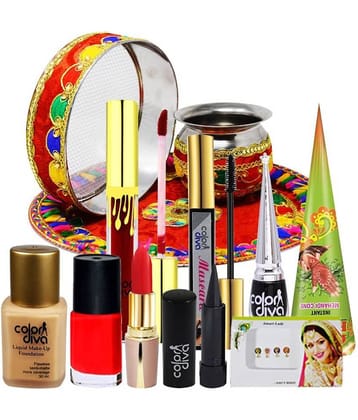 Adbeni Karwa Chauth Special Pooja Thali With Makeup Combo, Pack of 12 Face 344